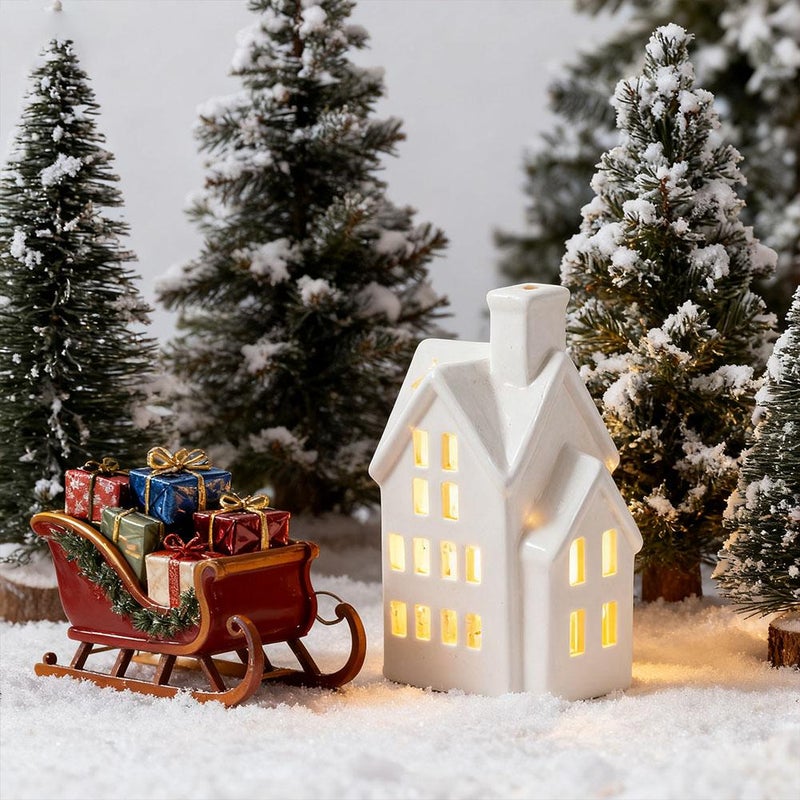 Christmas Village Houses with Warm Light,White Red Green Ceramic Christmas Village Set for DIY, Winter Holiday Home Decor, Tabletop Centerpiece - Image 3